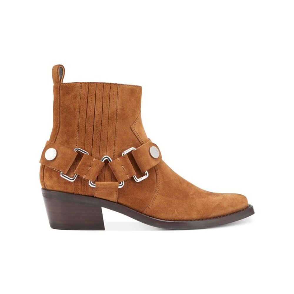 DKNY Womens Brown Harness Strap Mina Square Toe Block Heel Leather Booties 6 M - Picture 3 of 4